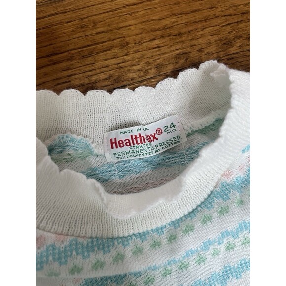VINTAGE 70s Healthtex Baby Pastel Hearts Stripe Scallop Collar Sleeve USA 24 MO - Picture 2 of 7